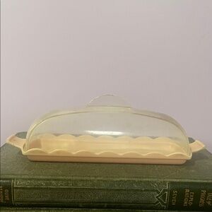 Vintage mid century plastic pink  Butter Dish with Lid